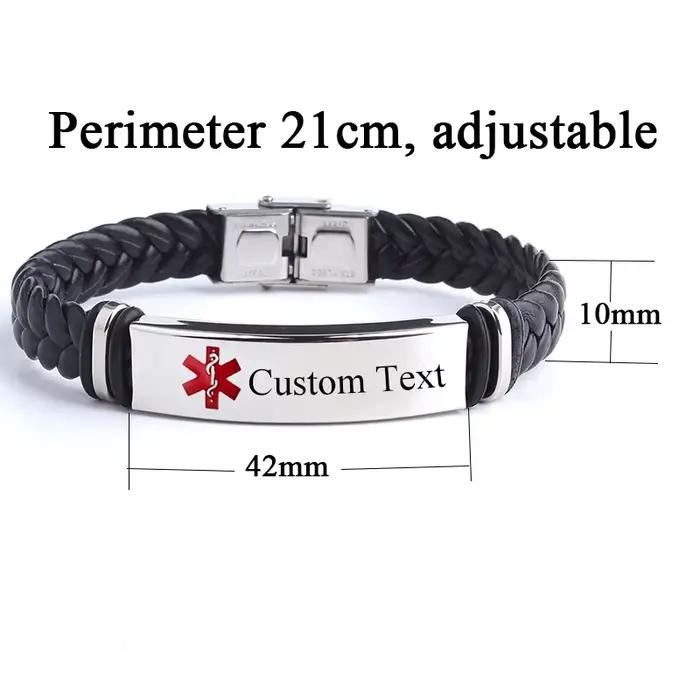 Bracelet en cuir tissé avec message personnalisé acier inoxydable pour homme femme sécurité style punk occassions spéciales
