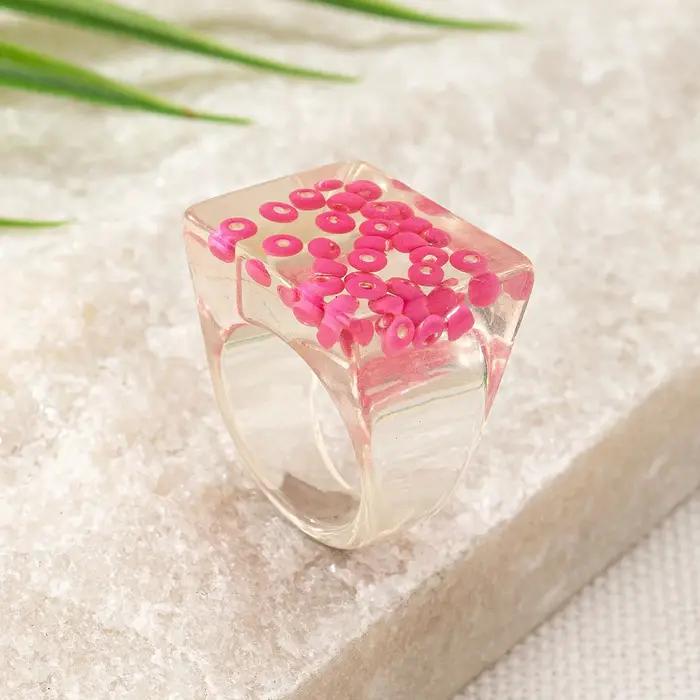 Bague en Resine Transparente Multicolore Geometrique Pour Femmes Occasions Speciales Cadeau De Fete