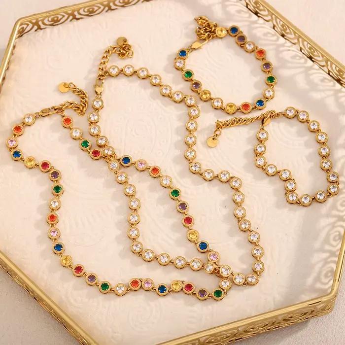 E.B.belle – collier rond de luxe multicolore en Zircon, Bracelet en acier inoxydable plaqué PVD, Style classique, bijoux de fête brillants et chics