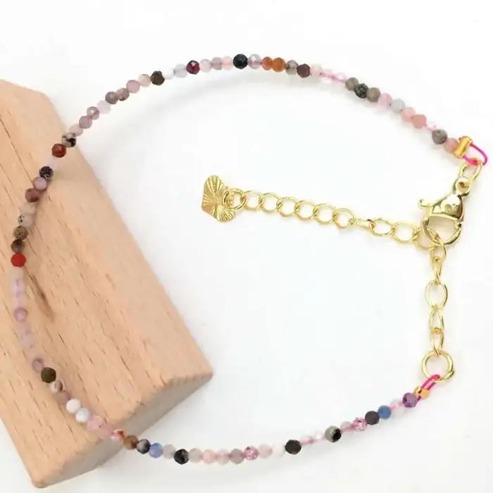Collier et bracelet en pierres précieuses à facettes de 2mm, perles, Quartz rose, cristal, Tourmalin