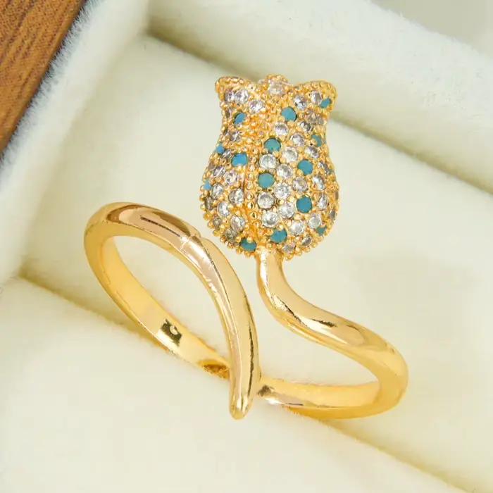 Bague Rose en zircone plaqué or 21 carats pour femmes arabes