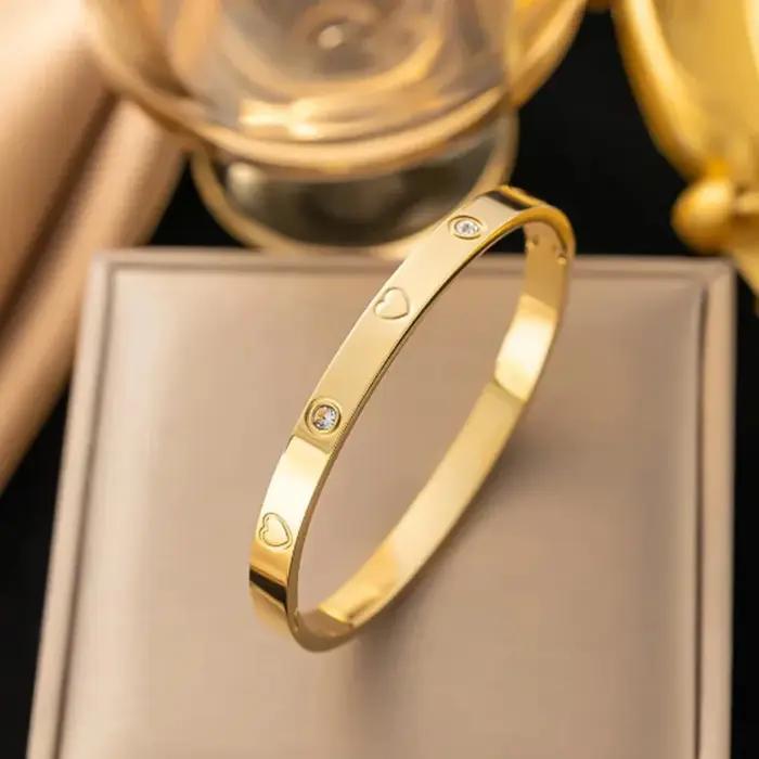 Bracelet en zircon en forme de cœur couleur or, bracelet en acier inoxydable de luxe pour femme, cad