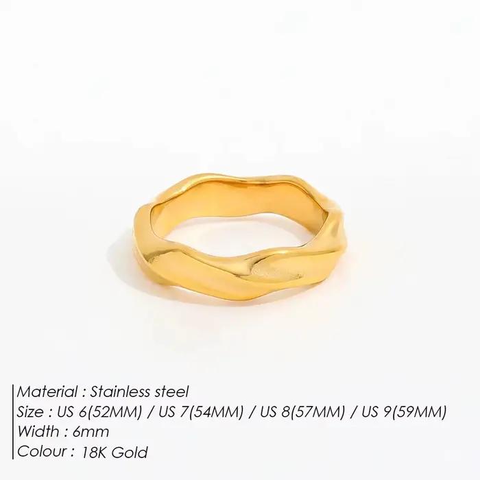 EMANCO Nouvelle bague en acier inoxydable plaqué or au design ondulé tendance, un accessoire de bijo