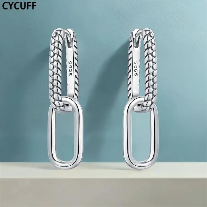 CYCUFF boucles d'oreilles pour 925 en argent Sterling mode rectangulaire Double anneau motif serpent