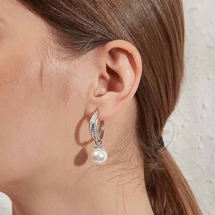Boucles d'oreilles suspendues en argent sterling 925 avec zirconium blanc pour femmes élégantes occasions spéciales soirée mariage