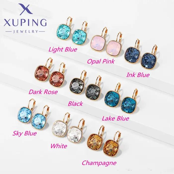 Boucles d'oreilles Xuping Jewelry carrées avec pierres colorées, plaquées or, romantiques, en cristal, pour femme, idéales pour le travail, les fêtes, cadeau 20404