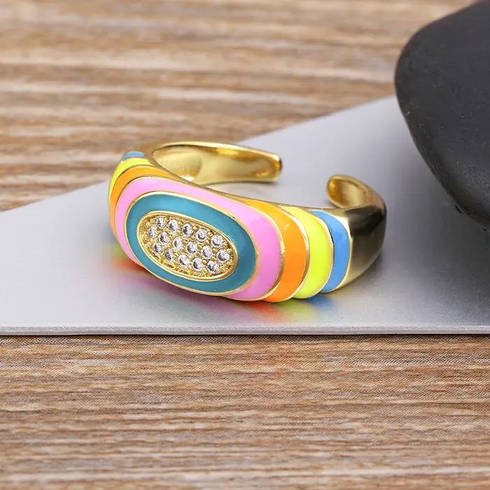 Nidin nouvelle mode bohême coloré éternité bague pour les femmes fiançailles mariage arc-en-ciel couleur classique bagues bijoux