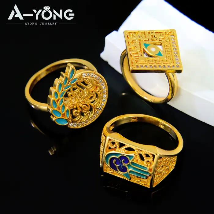 Bague de couple couleur or dubaï plaqué or 21 carats, bague islamique italienne en zircone exquise pour femmes éthiopiennes, bijoux cadeaux de fête quotidiens