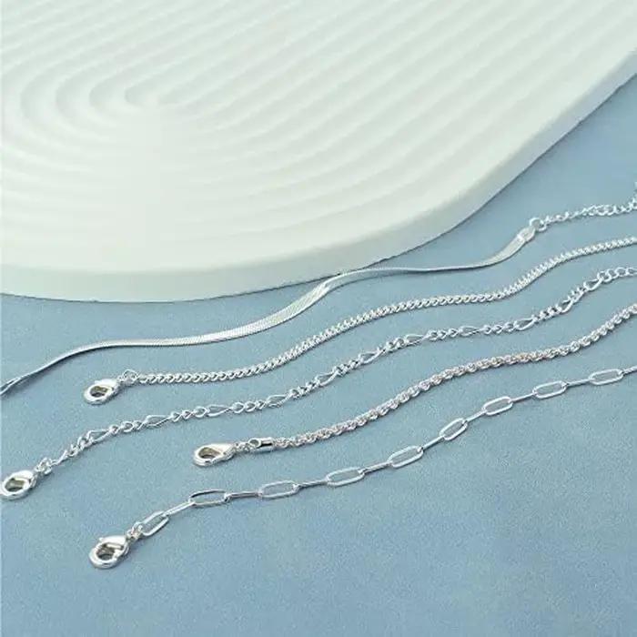 Bracelet de cheville en argent sterling 925 serti de motifs géométriques dorés pour femmes résistants à l'eau occasions estivales et plage