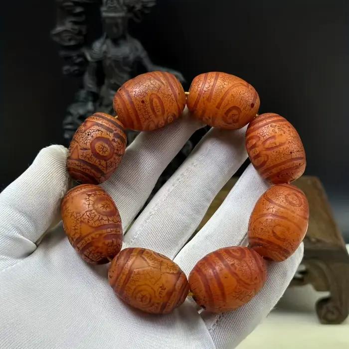 Bracelet de perles d'ambre rouge de style rétro en résine pour femme bijou de mode