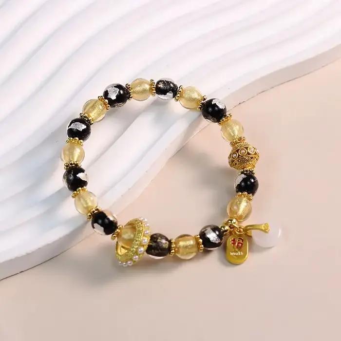 Bracelet porte-bonheur béni, temple de luxe léger, bijoux culturels et créatifs, encens, glaçage de cendres, chaîne à main, cadeau pour filles