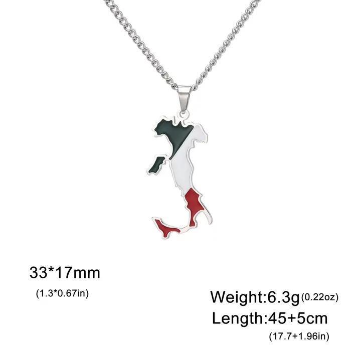 EUEAVAN Collier pendentif émail carte et drapeau d'Italie pour femme, en acier inoxydable couleur or