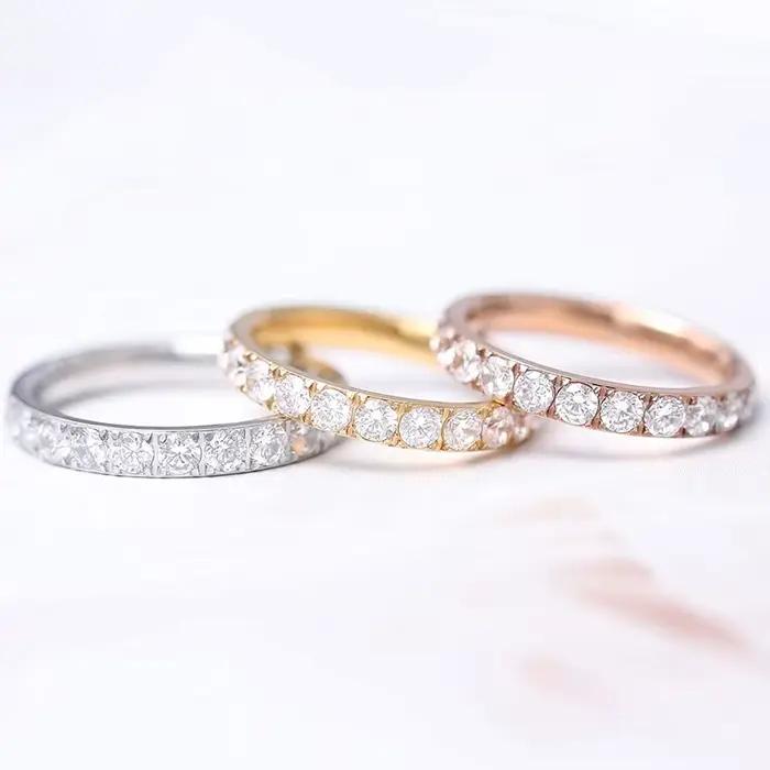 Bague de mariage en titane avec zircons cubiques pour femmes, alliance de fiançailles et cadeaux d'anniversaire, style classique et moderne, or, argent, or rose