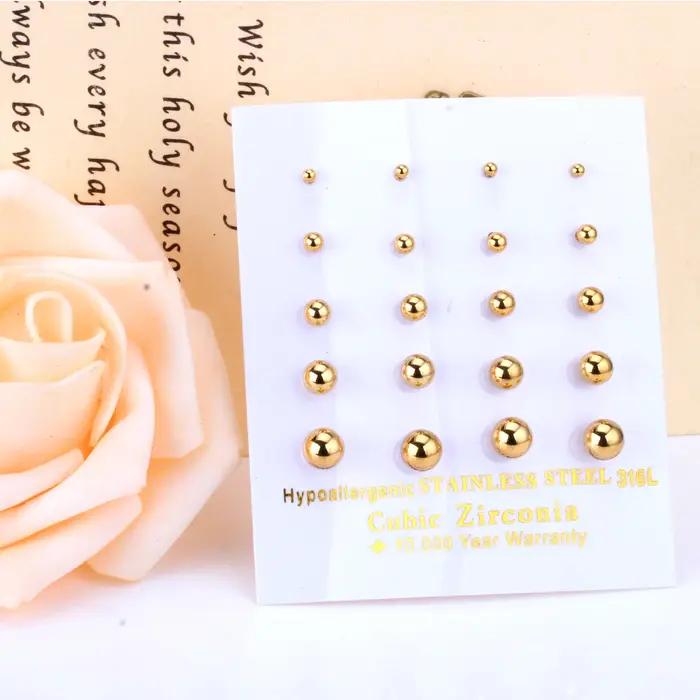 ASONSTEEL 10 paires/carte boule en acier boucle d'oreille