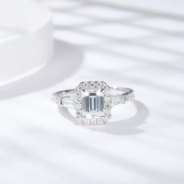 Bague en argent regardé S925 pour femme, diamant Moissanite complet, document D émeraude, plaqué or 18 carats, bijoux fins pour femme