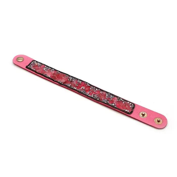 Bracelet en cuir avec perles de pierre naturelle larges, pour filles, ornements faits à la main pour