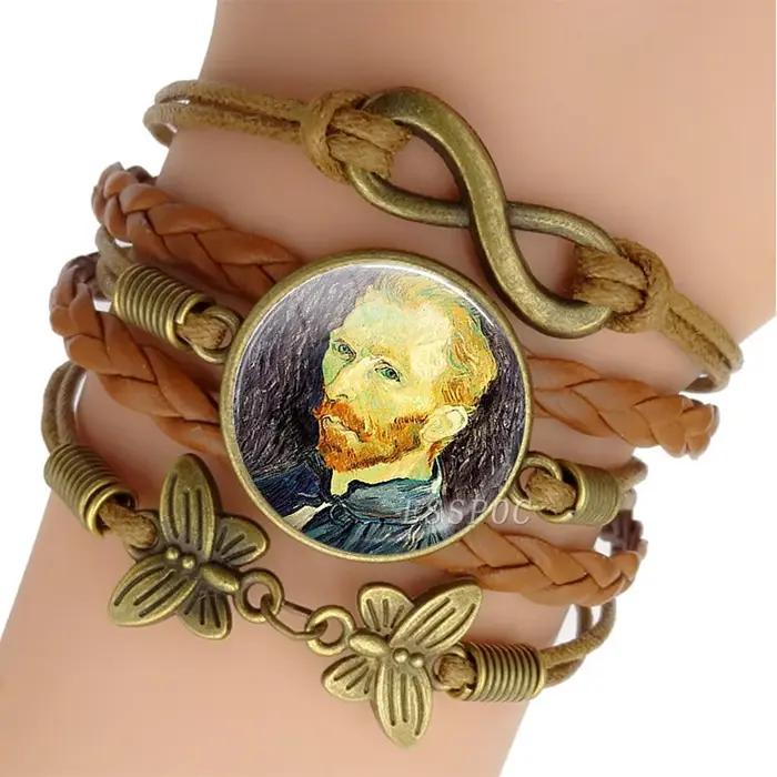 Bracelet Van Gogh en cuir marron pour hommes et femmes