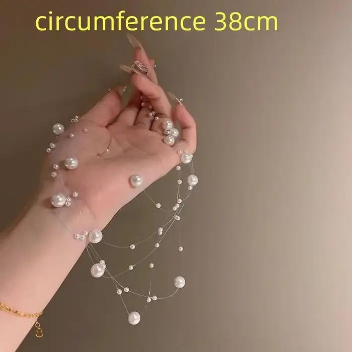 Collier de perles blanches Y2K design géométrique chaîne de pull multicouche ajustement réglable pour femmes soirées et événements sociaux