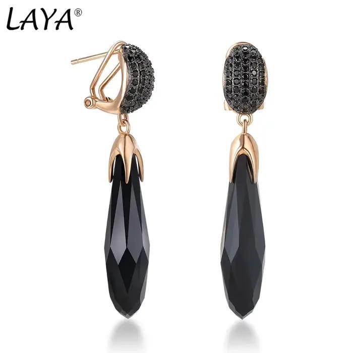 Boucles d'Oreilles Longues Rétro en Argent Sterling 925 Incrustées de Pierres Noires pour Femmes Occasions Spéciales Sophistication Élégance