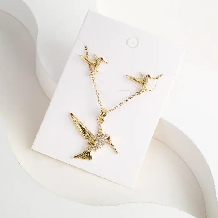 6 couleurs nouvelle mode diamants colibri pendentif collier boucle d'oreille ensemble breloques dames Animal oiseau accessoires fête cadeau d'anniversaire