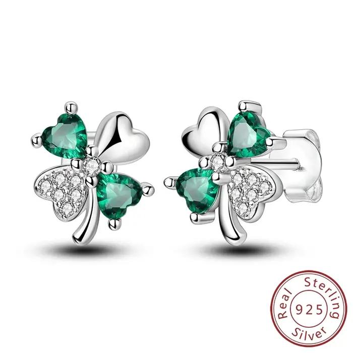 VAMO 925 boucles d'oreilles en argent Sterling bijoux cerceau trèfle clous d'oreille scintillant pavé papillon boucle