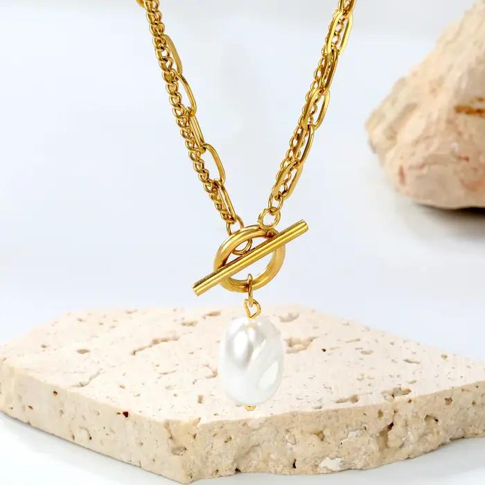 LUXUKISSKIDS – collier avec pendentif en fausse perle ovale en acier inoxydable 316L pour femmes