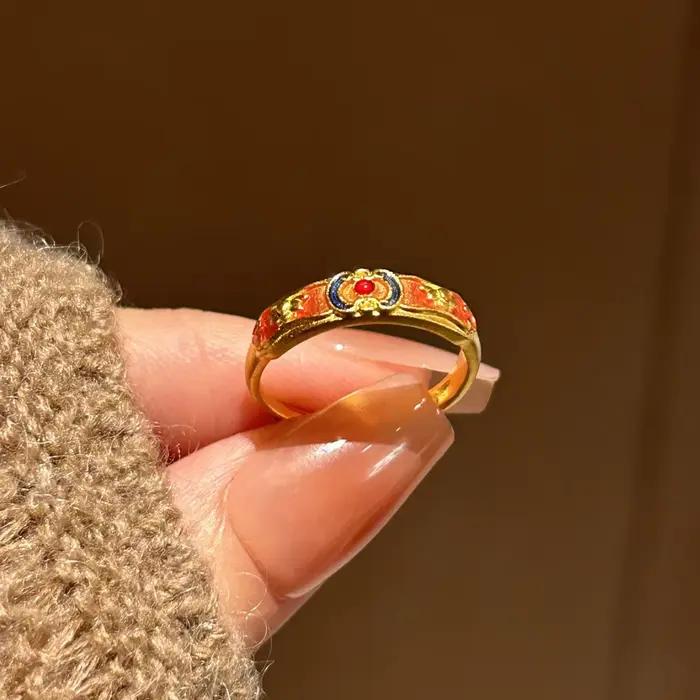 Bagues classiques en émail coloré pour femmes, bague artisanale en or antique, ouverture réglable, bijoux de banquet haut de gamme