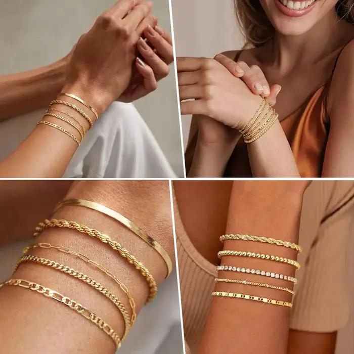Bracelet en acier inoxydable anti-ternissement plaqué or empilable pour femme