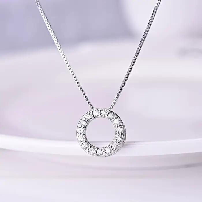 Colliers avec pendentif rond en argent Sterling 925 et Zircon pour femmes, bijoux fins, Semi-strass, Simple, cercle brillant, chaîne de clavicule