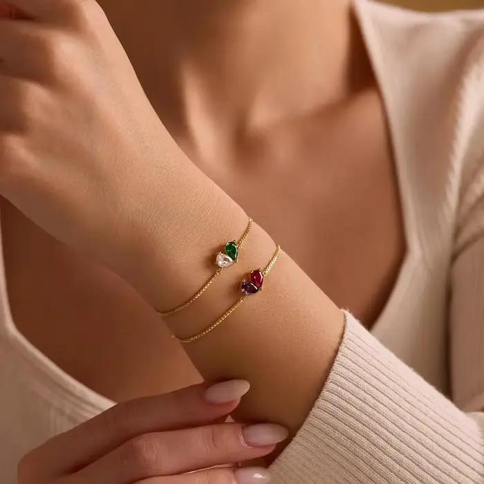 Bracelet personnalisé en acier inoxydable chaîne de boîte avec pierre géométrique tracker d'humeur pour femme