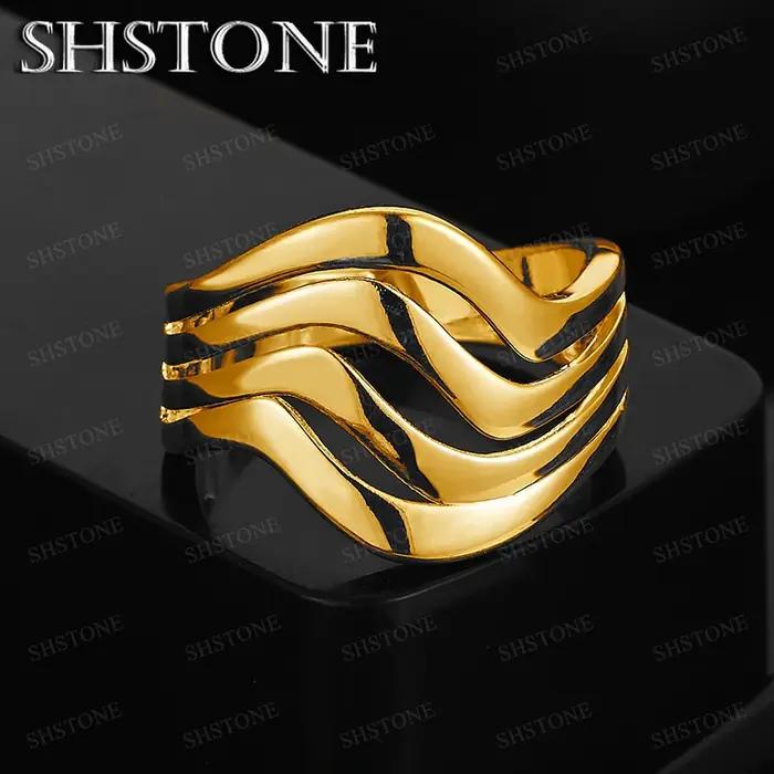 Bague ligne ondulée en or 18 carats pour femmes et hommes, haute qualité, breloque, fête d'anniversa