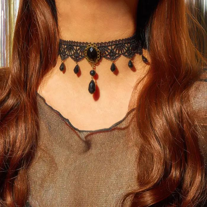 Collier Ras du Cou en Dentelle Noire pour Femmes Style Décontracté Bijou Bohème Occasions Spéciales Halloween