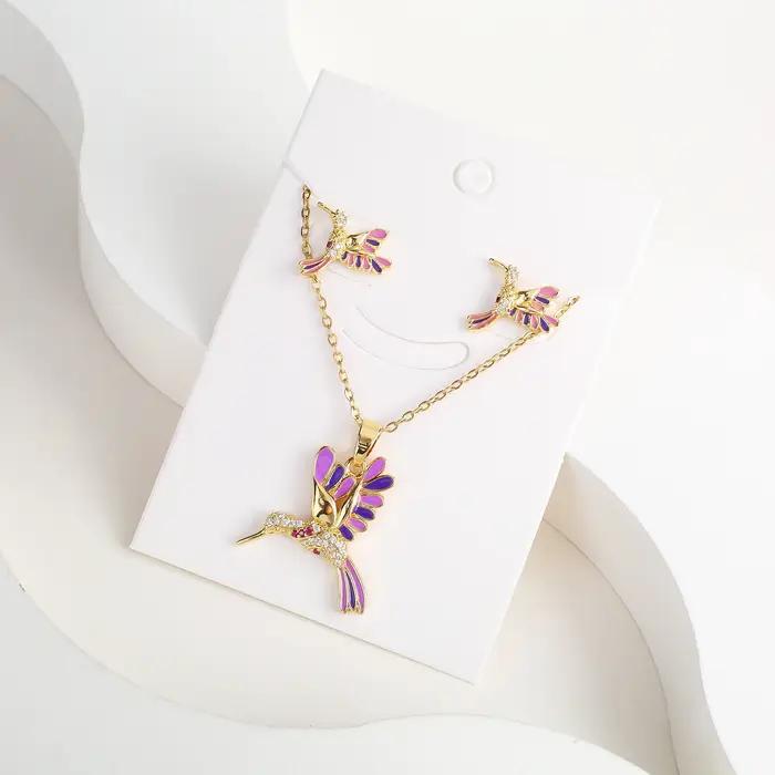 6 couleurs nouvelle mode diamants colibri pendentif collier boucle d'oreille ensemble breloques dames Animal oiseau accessoires fête cadeau d'anniversaire