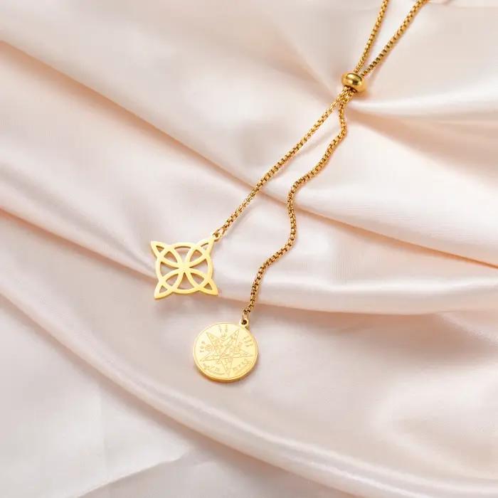 Collier Pendentif Nœud de Sorcière Wicca Tetragrammaton Pentacle pour Femme