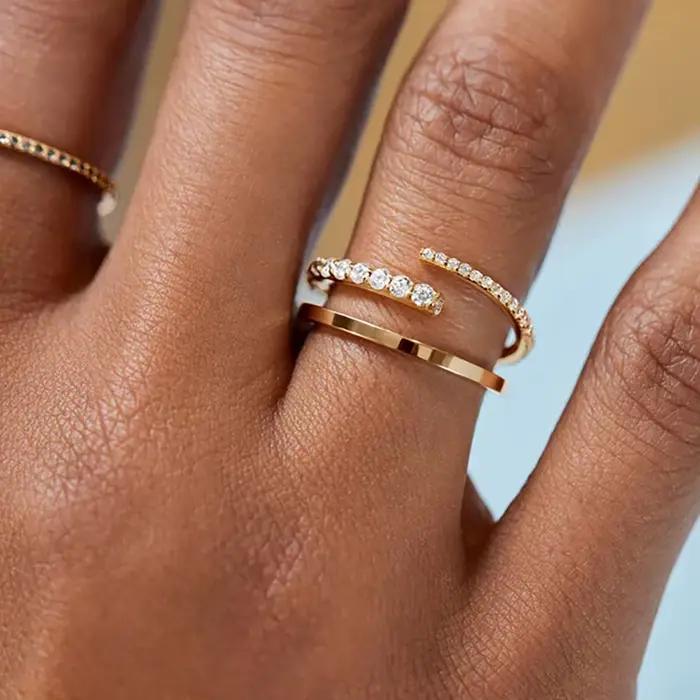 ROXI INS géométrie blanc Zircon anneau ouvert pour les femmes 925 en argent Sterling anneaux réglables bijoux Aros Plata 925 Mujer