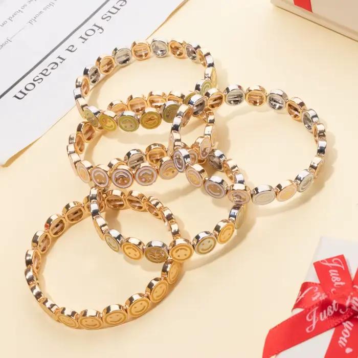 Bracelet joyeux en perles d'émail et diamant pavé pour femmes, style Boho, couleur or, élastique, nouvelle collection 2024