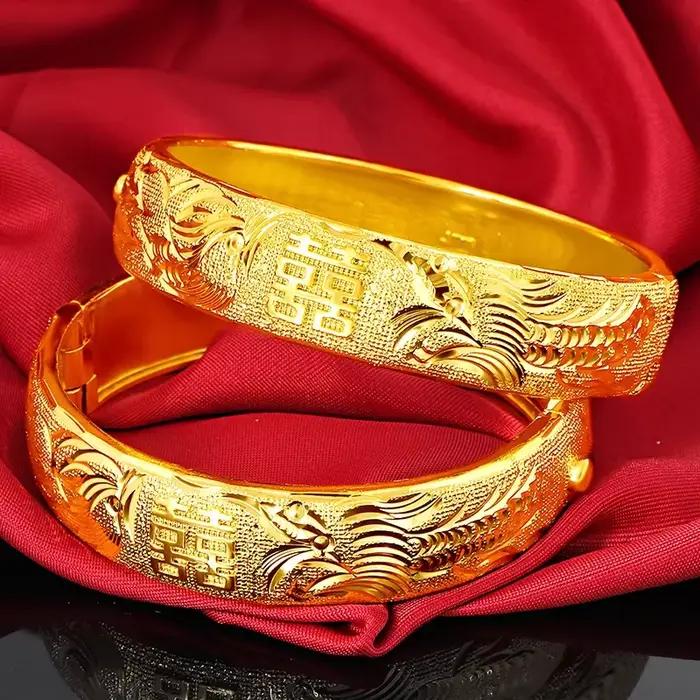 Bracelet ouvert en or jaune 14 carats pour patients, document classique, bracelet, fête de Léon, mar