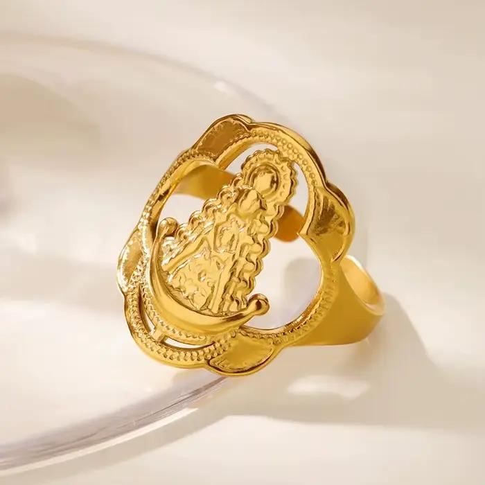 Bague ouverte Vintage vierge marie pour femmes, en acier inoxydable, couleur or, bague religieuse, jésus, bijoux chrétiens, cadeau de fête 