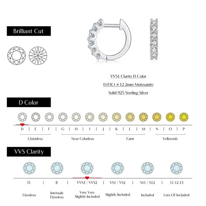 Boucles d'oreilles créoles en argent sterling 925 serties de Moissonite pour femmes occasions spéciales mariage élégantes à offrir