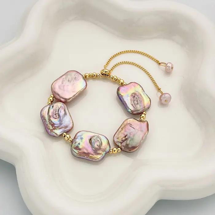 Bracelets réglables en perles baroques colorées d'eau douce naturelles, Design Original, pour mariage, femmes et filles, amoureux, bijoux fins
