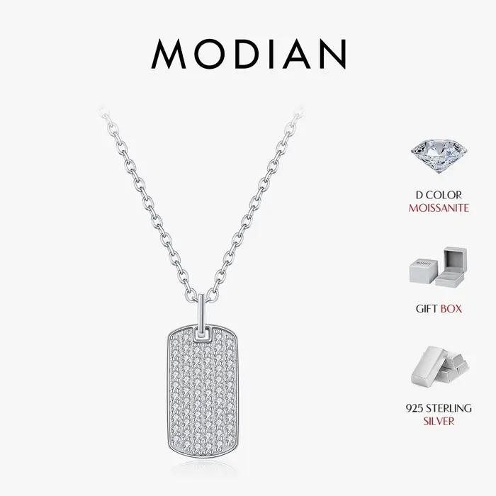 MODIAN D couleur Moissanite Rectangle marque collier 925 en argent Sterling à la mode empilable pendentif colliers pour femmes bijoux fins