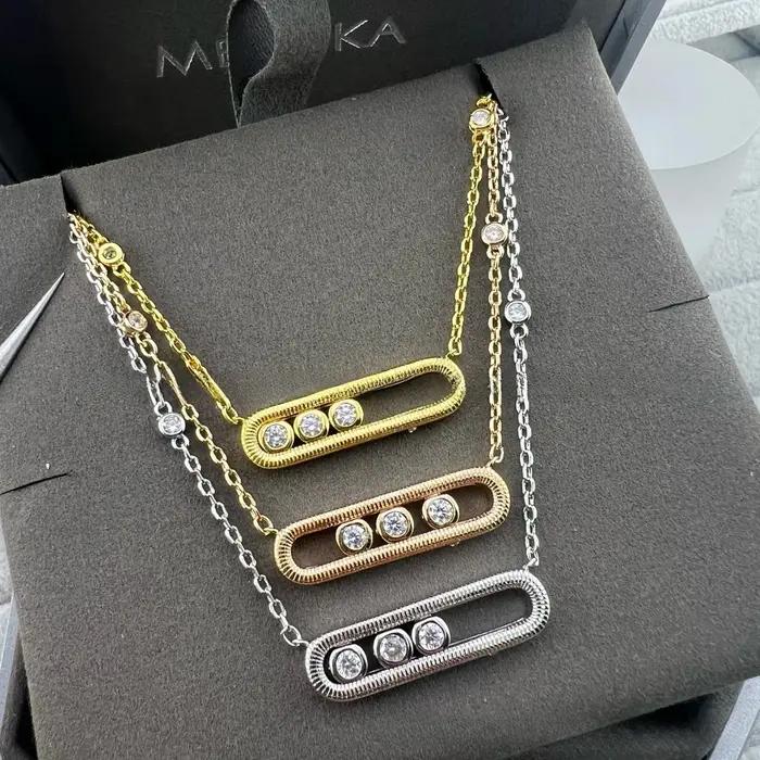 Nouveau Collier Coulissant pour Femme à Trois Diamants Brossés