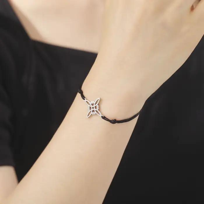 Bracelet en corde de cire et acier inoxydable avec pendentif nœud de sorcière amulette protection