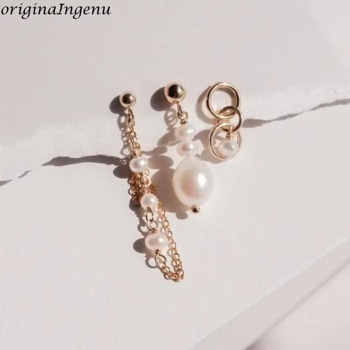 Ensemble de 3 boucles d'oreilles en or 14 carats avec perles, bijoux de luxe, boucles d'oreilles à c