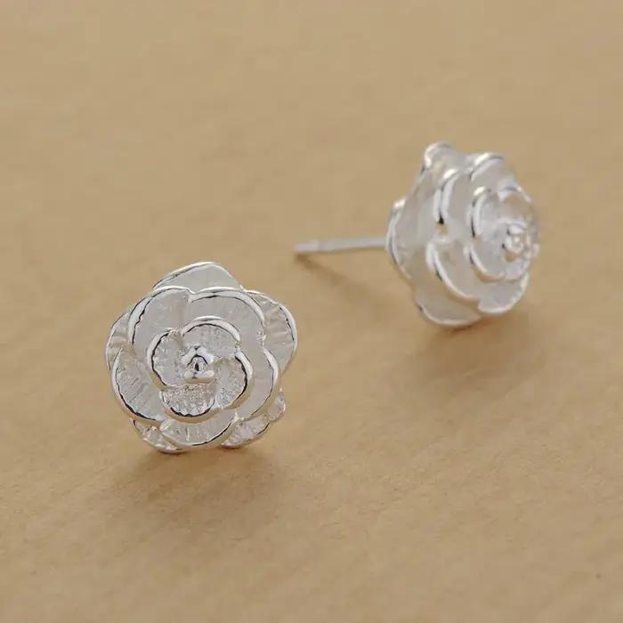 Nouvelles boucles d'oreilles en argent sterling 925, boucles d'oreilles en forme de rose, bijoux pou
