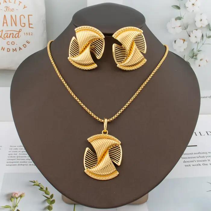 Ensemble de bijoux plaqués or pour femmes, collier, boucles d'oreilles et bracelet, accessoires de m