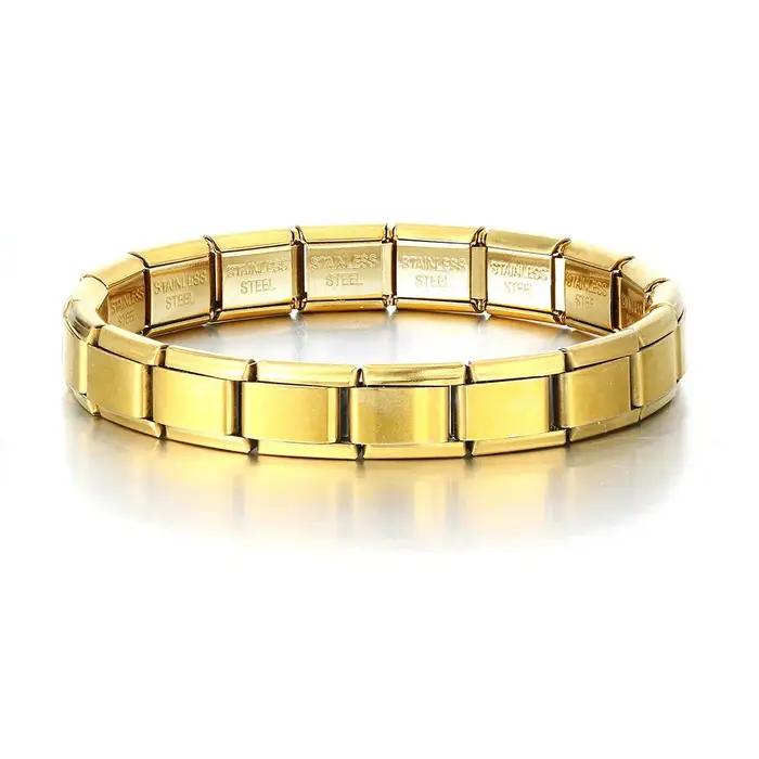 Bracelets carrés en acier inoxydable pour femmes et hommes, Modules italiens en métal HipHop, extensibles, cadeau, bijoux de fête d'anniversaire, tendance