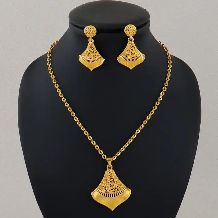 Ensemble de bijoux nigérians plaqués or, collier, boucles d'oreilles pour femmes, usage quotidien, cadeau de mariage, dubaï africain