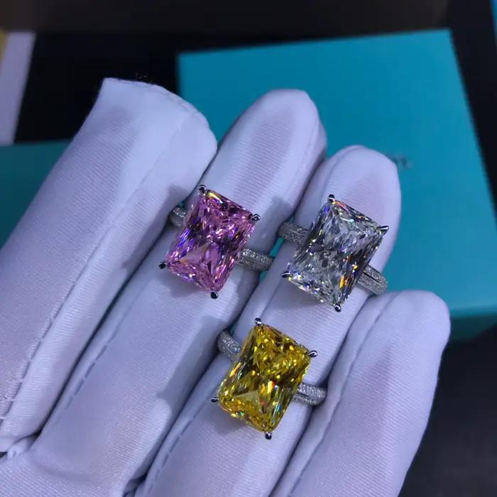 WUIHA – bague Cocktail Vintage en argent Sterling 925, 6 CT, coupe radiante, saphir de laboratoire, citrine, diamant à haute teneur en carbone, bijoux fins