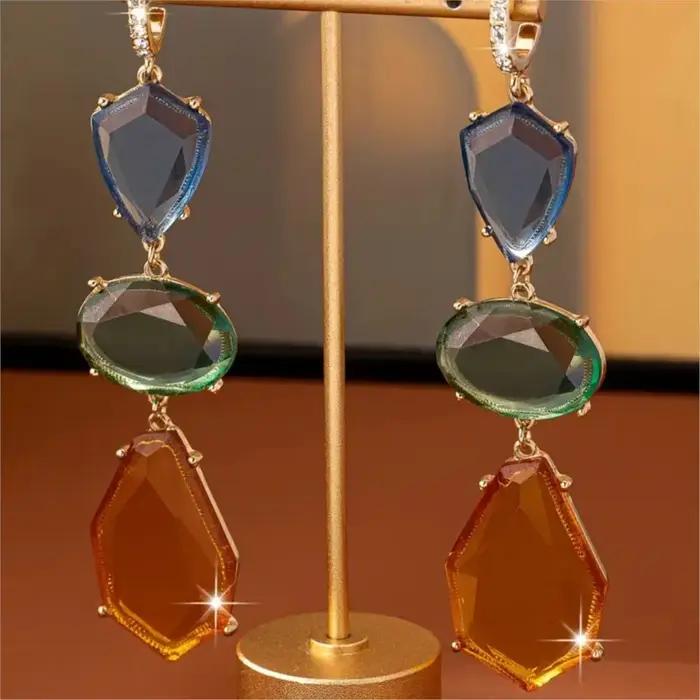 Boucles d'oreilles pendantes en résine luxueuse couleur or pour femmes